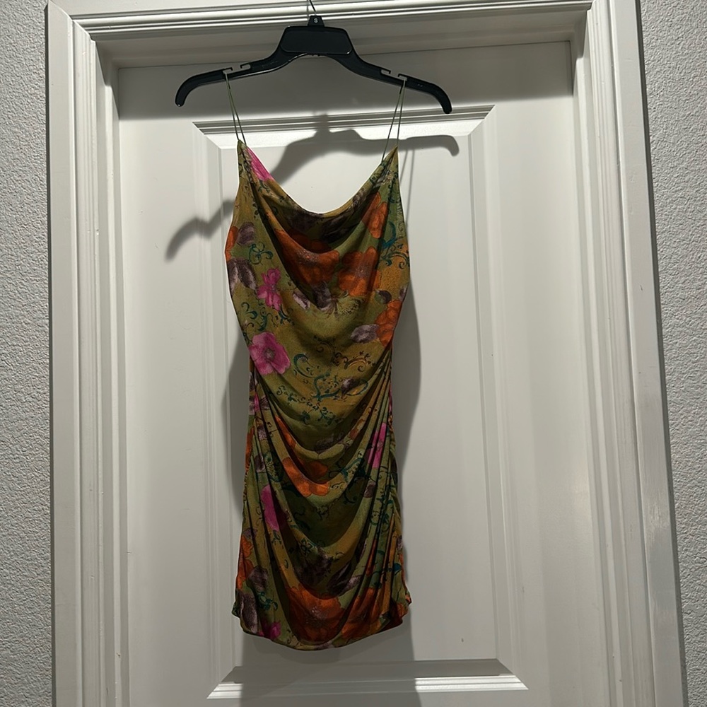 Green floral mini dress